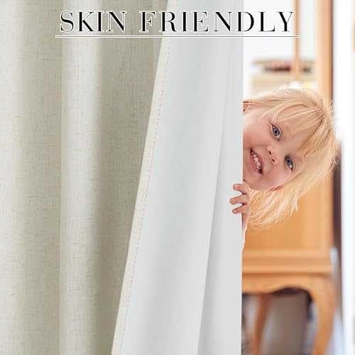 Natural Linen 100% Blackout Curtains for Bedroom 52 Width 108 Long (Cream Beige / 52"W x 108"L (Pack of 2))