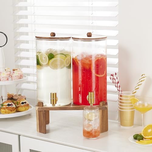 2pcs 1.5 Gallon Glass Drink Dispenser with Wood Stand