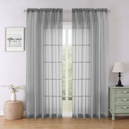 Charcoal Grey Sheer Curtains for Bedroom 84 Inches Long 2 Pcs (Charcoal Grey / 59"W x 84"L (Pack of 2))