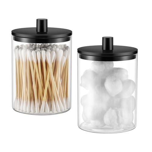 Glass Qtip Holder Dispenser (Black / 2 Pack)