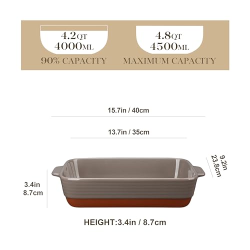 Large 9x13 Ceramic Baking Dish with Handles (Brown and Khaki)