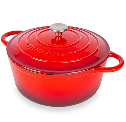 Enamelled Cast Iron Dutch Oven Pot with Lid (Red / 6.4-Quart - Deep)