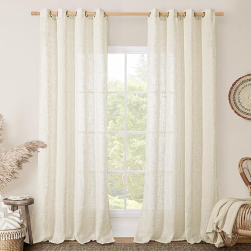 Natural Cream Ivory Long Linen Curtains for Living Room 108 Inch (52"W x 108"L (Pack of 2) / Natural)