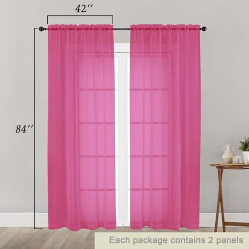 Hot Pink Sheer Curtains 84 Inches Long 2 Panels Set for Bedroom Living Room (Hot Pink / 42"W x 84"L (Pack of 2))