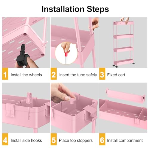 Slim Storage Cart 4 Tier (Pink)