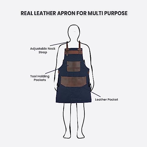 Full Grain Leather & Canvas Apron (Tan Brown)