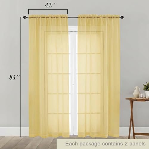 Sheer Curtains 84 Inches Long 2 Panels Set for Bedroom Living Room (Yellow / 42"W x 84"L (Pack of 2))