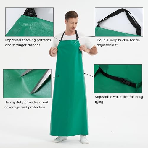 Heavy Duty Extra Long Oil & Chemical Resistant Thicker Rubber Aprons Unisex (Green)