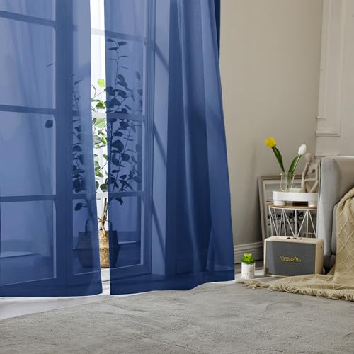 Royal Blue Sheer Curtains 78 Inches Long 2 Panels Set (Royal Blue / 42"W x 78"L (Pack of 2))