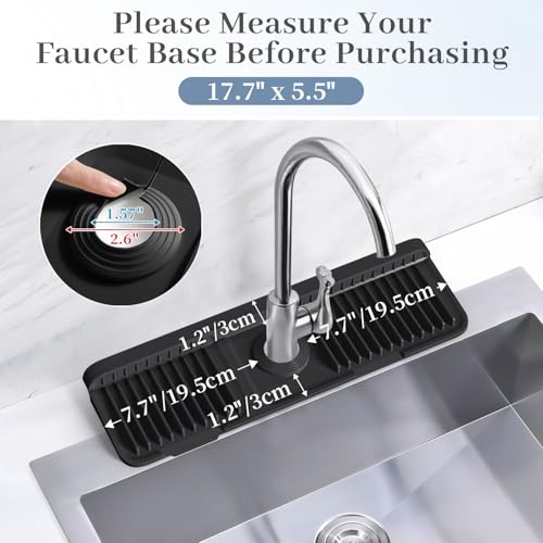 17.7 Inch Faucet Mat for Kitchen Sink Splash Guard (Black / 17.7" x 5.5")