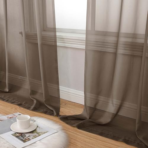 Chocolate Sheer Curtains for Bedroom Living Room 96 Inches Long 2 Panels (Chocolate / 42"W x 96"L (Pack of 2))