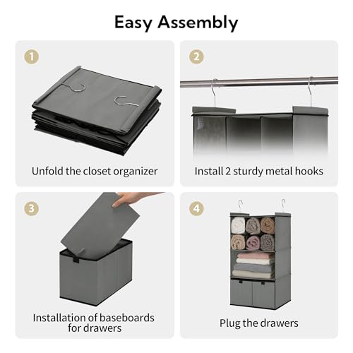 4 Shelf Hanging Closet Organizer with Drawer (4-shelf Drawers Grey / 1-Pack)