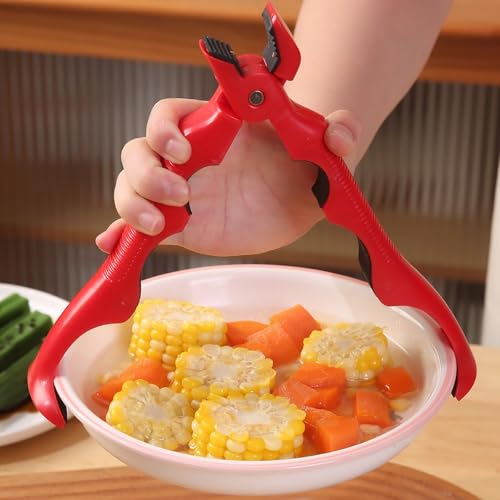 3-in-1 Hot Plate Gripper Tongs,Multi-Angle Hot Plate Gripper, Silicone Non-slip Hot Dish Plate Holder,Microwave Oven Cooking,Kitchen Utensil for Bowls,Pans,Dishes (Red)