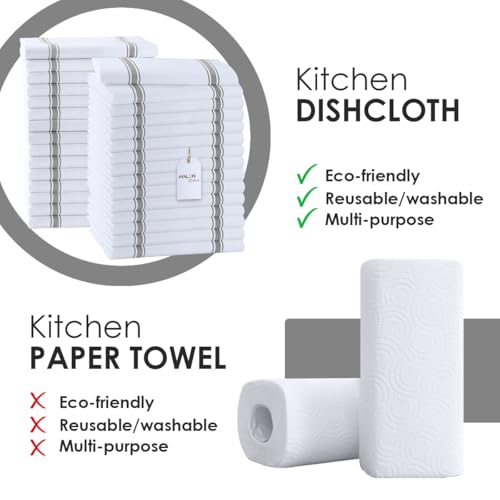Dish Towels 30 Pack Grey Stripe 100% Cotton Kitchen Towel 15x25 Inch Tea Towels (Grey Stripe / Pack of 30)