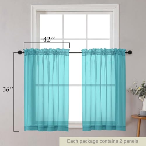 Cafe Curtains 36 Inch Length Tier 2 Pieces (Turquoise / 42"W x 36"L (Pack of 2))