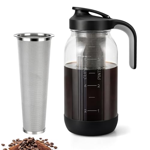 64 oz Cold Brew Coffee Maker with Stainless Steel Filter (Black / 64 Ounces)