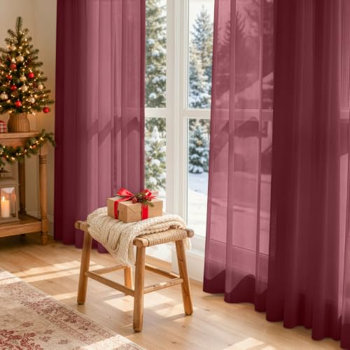 4 Panels Burgundy Christmas Sheer Curtains 42 x 84 Inches (42"W x 84"L (Pack of 4) / Burgundy)