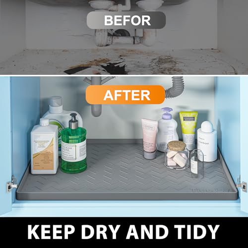 Under Sink Mats for Kitchen Waterproof 22" x 19" (Beige / 19"W x 22"L)