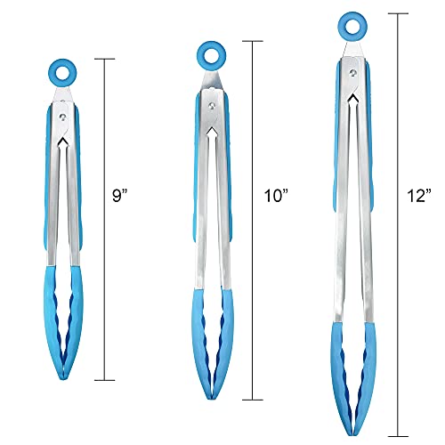 3 Pack Silicone Kitchen Tongs (Blue)