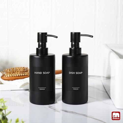 Black Soap Dispenser (Black Bottle + Black Pump / 2 Pack - 12oz)