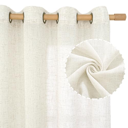Cream Linen Sheer Curtains 96 inches Long for Sliding Glass Door (52"W x 96"L (Pack of 2) / Cream)