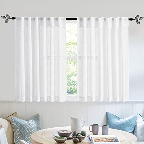 Linen Semi Sheer Kitchen Window Curtains Over Sink 36 inches Length (White / 52"W x 36"L (Pack of 2))