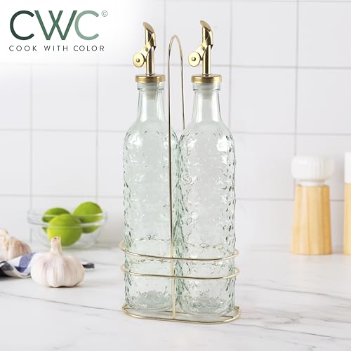 Glass Olive Oil Bottle Dispenser (Floral / Green)