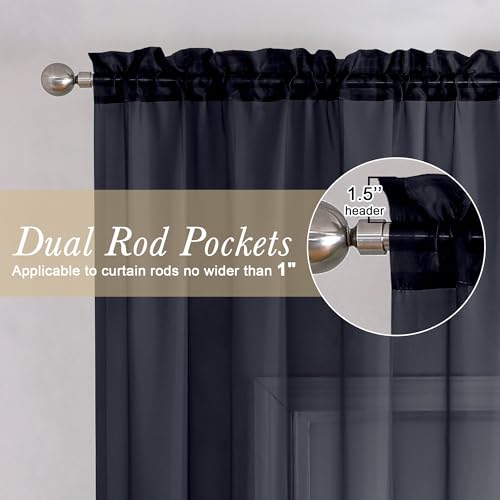 Black Sheer Curtains 96 Inches Long 2 Panels (Black / 59"W x 96"L (Pack of 2))