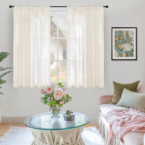 Ivory Linen Curtains 48 Inches Long for Short Living Room (Ivory / 42"W x 48"L (Pack of 2))