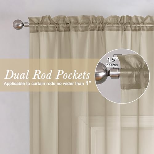 Taupe Sheer Curtains 72 Inch Length 2 Panels (Taupe / 40"W x 72"L (Pack of 2))