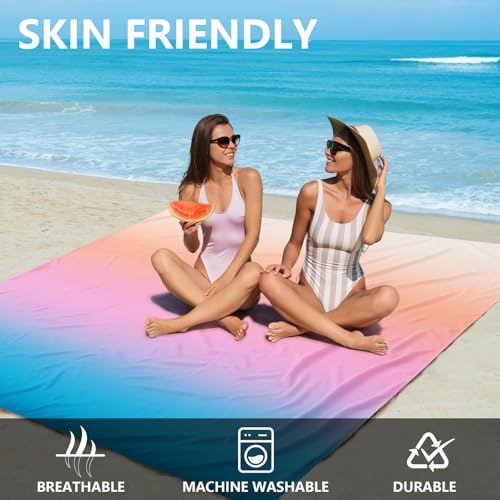 Beach Blanket Mat Waterproof Sandproof for 2 (Gradient-sunset / 79" X 83"（1-4person）)