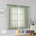 Sage Short Sheer Curtains 45 Inch Length for Small Windows (Sage Green / 42"W x 45"L (Pack of 2))