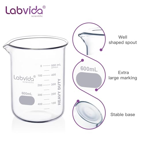 6pcs 600ml Upgrated Thick Glass Beakers (6pcs of Vol.600ml)