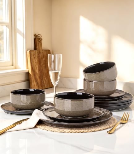 Ceramic Dinnerware Sets for 4 (Modern-Chestnut / Service for 4 (12 Pcs))