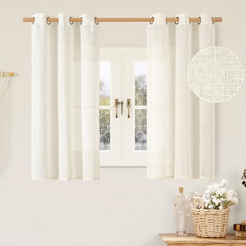 Short Linen Sheer Curtains 54 inch Length for Windows 2 Panels (34"W x 54"L (Pack of 2) / Natural)