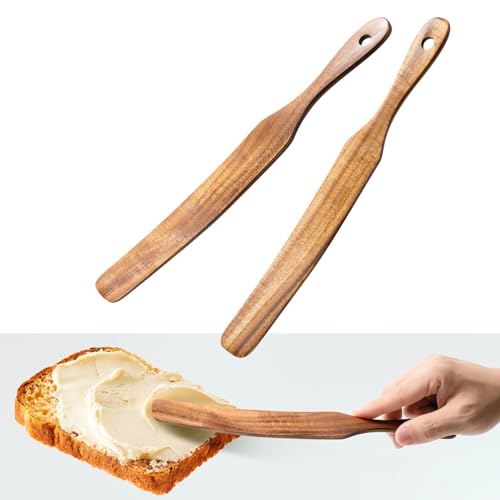 Flat Wooden Spatulas for Cooking (Thin 11inch / Teak Brown)