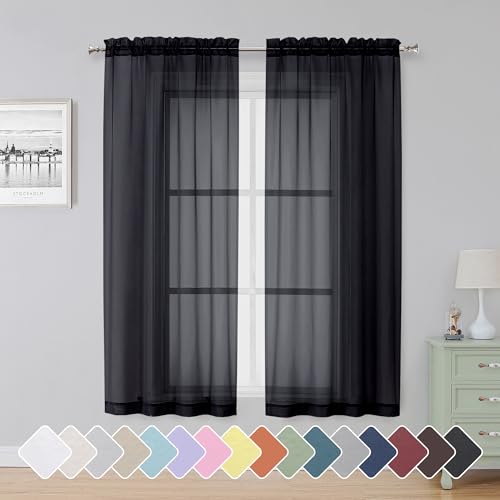 Black Sheer Curtains 63 Inch Length 2 Panels (Black / 42"W x 63"L (Pack of 2))
