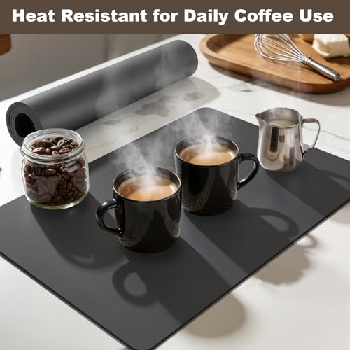 Coffee Mat Absorbent Dish Drying Mat for Kitchen Counter (Dark Grey / 16" x 24")