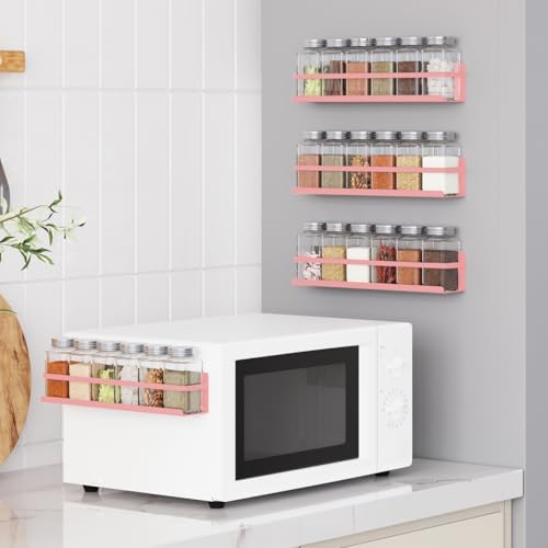 Magnetic Spice Rack with Jars Magnetic Spice Rack for Refrigerator 24 Spice Jars with Label Magnetic Shelves for Fridge 4 Pack Pink (4 Pack 24 Jars / Pink)