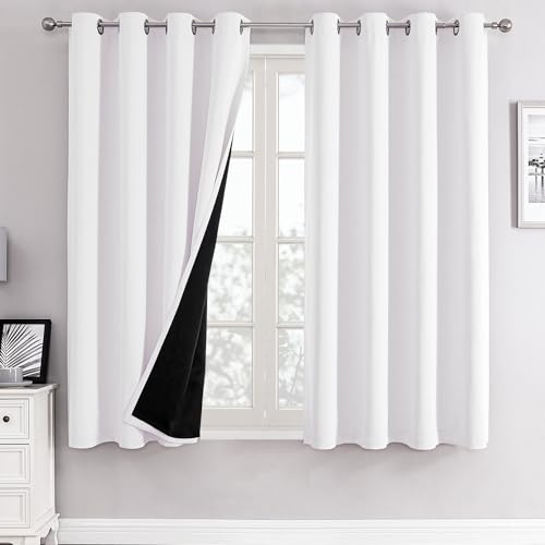 White 100% Blackout Curtains for Bedroom 54 Inches Long 2 Panels (52"W x 54"L (Pack of 2) / White)
