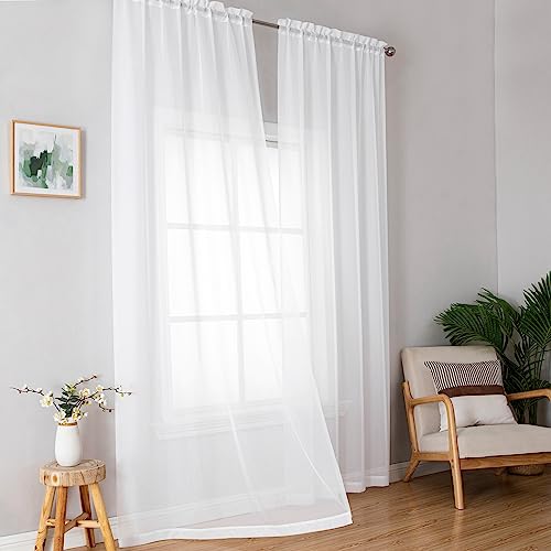 White Sheer Curtains 72 Inches Long 2 Panels for Living Room (White / 42"W x 72"L (Pack of 2))