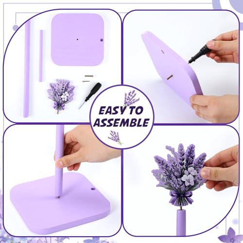 Lavender Paper Towel Holder Farmhouse Lavender Flower Wooden Paper Towel Holder Purple Cute Bathroom Countertop Accessories Kitchen Roll Stand Organizer Apartment Decor Housewarming Gift (Purple Lavender)