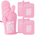 6Pcs Cotton Oven Mitts Pot Holders Funny Women Resistant Hot Pads Machine Washable Microwave Gloves with Hanging Loop Pocket Potholder for Kitchen Baking Cooking GrillingPink (Funny Woman & Pink)