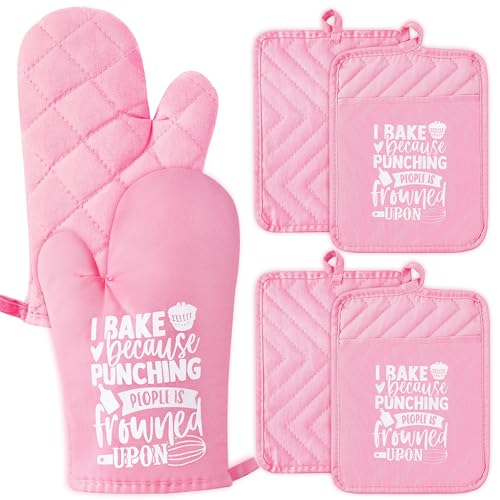 6Pcs Cotton Oven Mitts Pot Holders Funny Women Resistant Hot Pads Machine Washable Microwave Gloves with Hanging Loop Pocket Potholder for Kitchen Baking Cooking GrillingPink (Funny Woman & Pink)