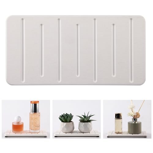 2PCS Water Absorbing Stone Tray for Cosmetics & Hand Soap & Houseplants (7.9" X 4" White)