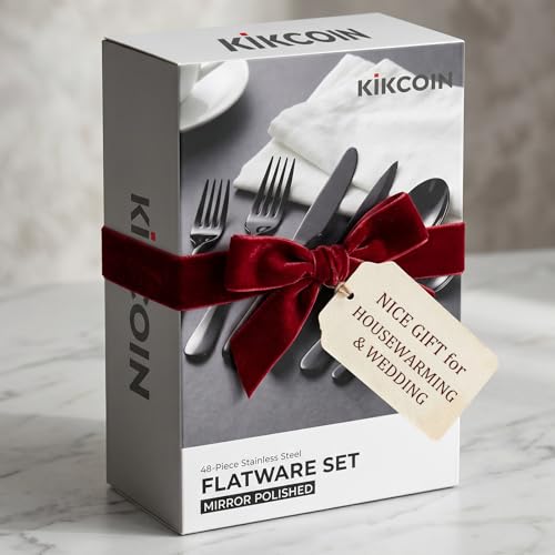 48 PCS NO FADING Black Silverware Set with Steak Knives (Black / 48 Pack for 8)