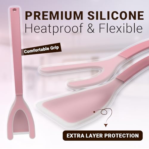 Silicone Egg Flipper Spatula Tongs (Pink)