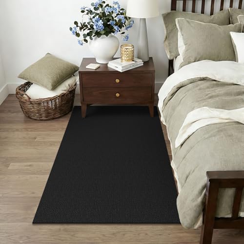 Rugs for Entryway 3x5 ft Washable Area Rug Non Slip Rubber Backed Entry Rug Woven Indoor Door Mat Cotton Kitchen Rugs Floor Carpet for Entryway (Black/Dark Grey / 3' x 5' (Rectangular))