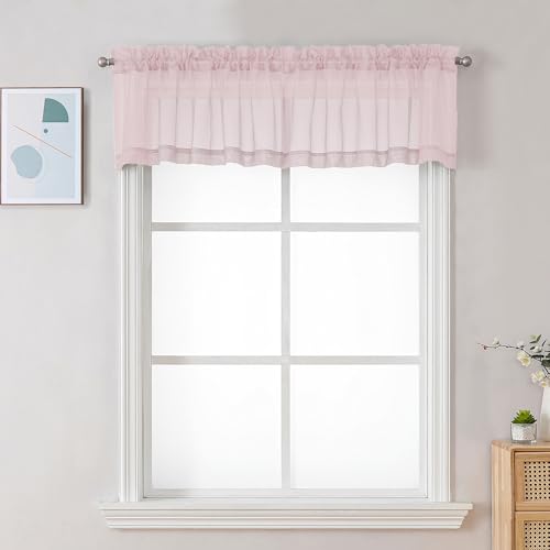 Sheer Valances for Windows 2 Pack (Blush Pink / 42"W x 18"L (Pack of 2))
