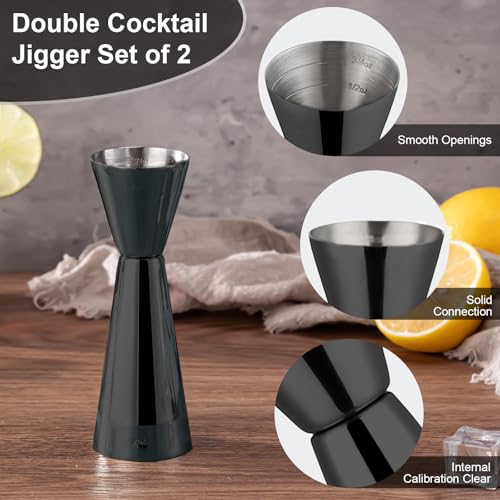 Double Cocktail Jigger for Bartending (Flat Edge-1oz/2oz-1PC / Black)